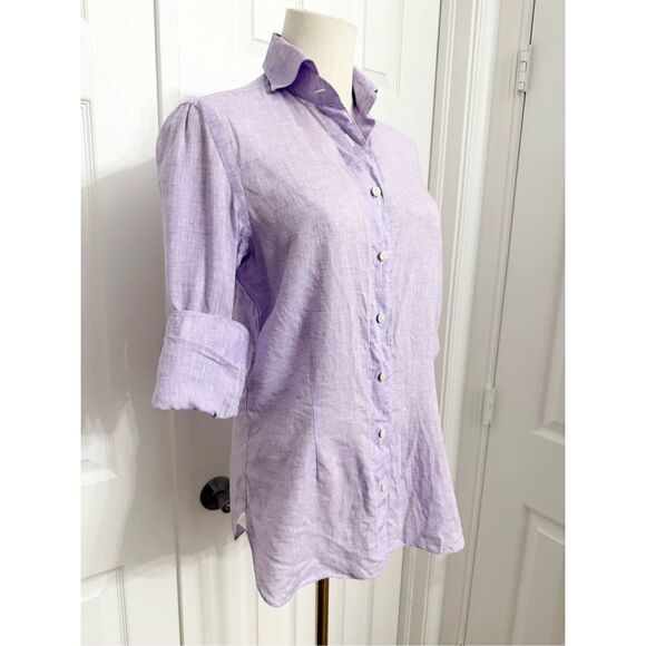 Finamore Napoli 1925 Womens Purple Collared Long Sleeve Button Up Shirt Size 42 - Picture 2 of 6